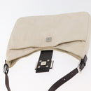 FENDI Mamma Baguette Shoulder Bag Canvas White Silver Auth 178935-19
