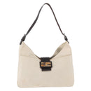 FENDI Mamma Baguette Shoulder Bag Canvas White Silver Auth 178935-13