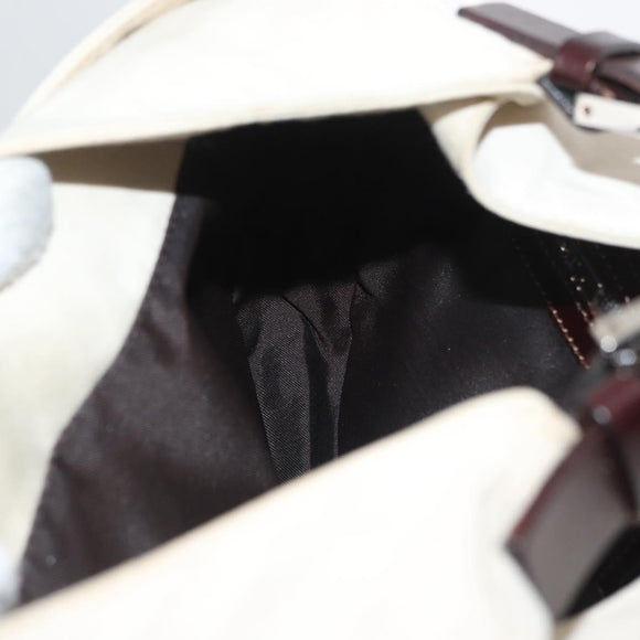 FENDI Mamma Baguette Shoulder Bag Canvas White Silver Auth 178935