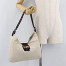 FENDI Mamma Baguette Shoulder Bag Canvas White Silver Auth 178935-25