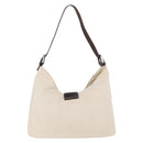 FENDI Mamma Baguette Shoulder Bag Canvas White Silver Auth 178935-2
