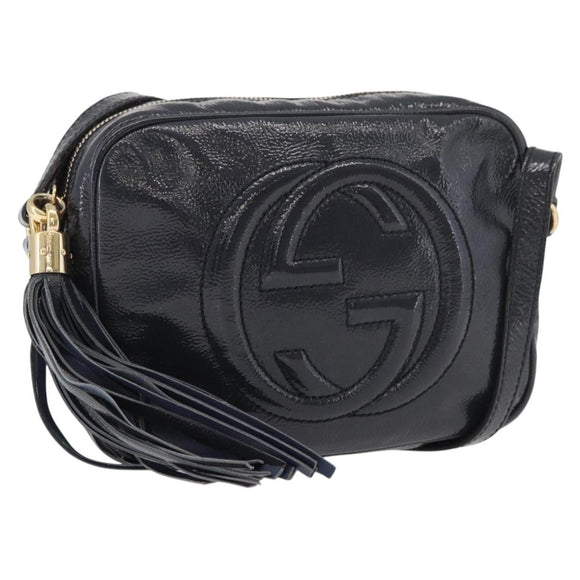 GUCCI Soho Shoulder Bag Patent leather Navy Gold 308364 Auth 178938A
