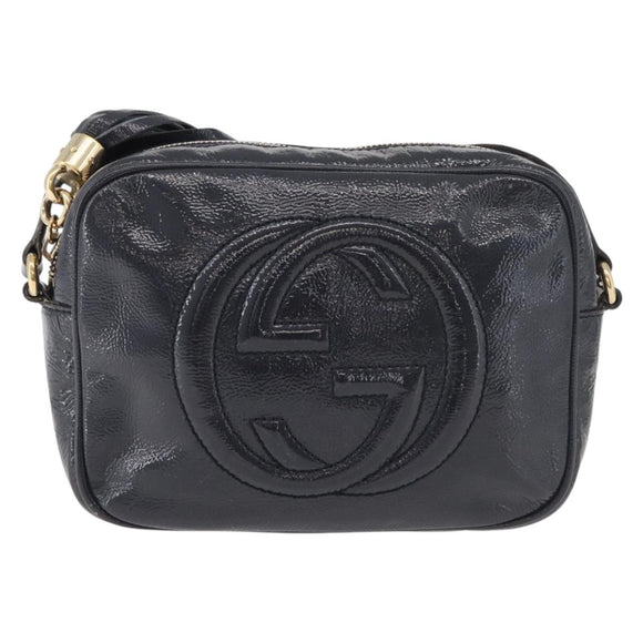 GUCCI Soho Shoulder Bag Patent leather Navy Gold 308364 Auth 178938A