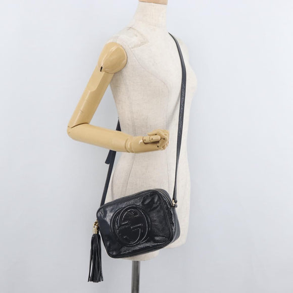 GUCCI Soho Shoulder Bag Patent leather Navy Gold 308364 Auth 178938A