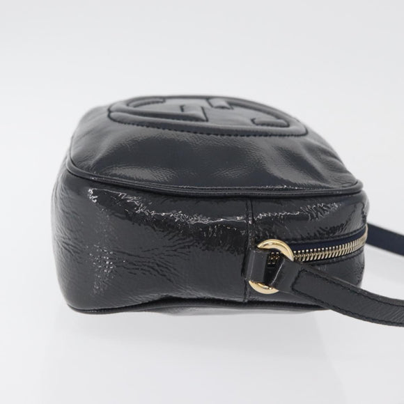 GUCCI Soho Shoulder Bag Patent leather Navy Gold 308364 Auth 178938A