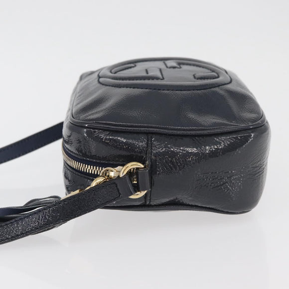 GUCCI Soho Shoulder Bag Patent leather Navy Gold 308364 Auth 178938A
