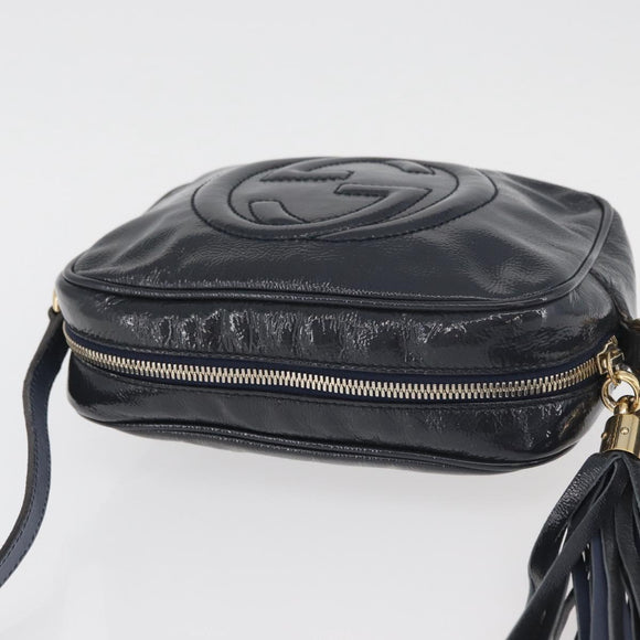 GUCCI Soho Shoulder Bag Patent leather Navy Gold 308364 Auth 178938A