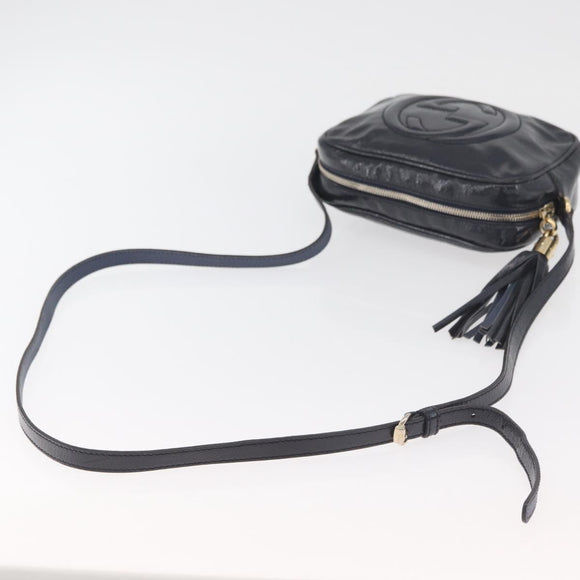 GUCCI Soho Shoulder Bag Patent leather Navy Gold 308364 Auth 178938A
