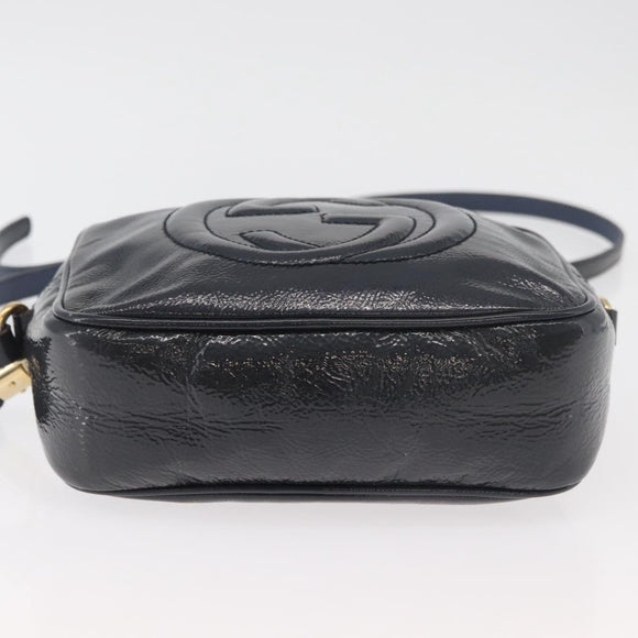 GUCCI Soho Shoulder Bag Patent leather Navy Gold 308364 Auth 178938A