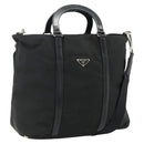 PRADA Hand Bag Nylon 2way Black Silver Auth 178940-1