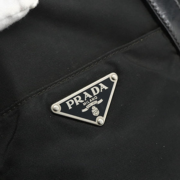 PRADA Hand Bag Nylon 2way Black Silver Auth 178940
