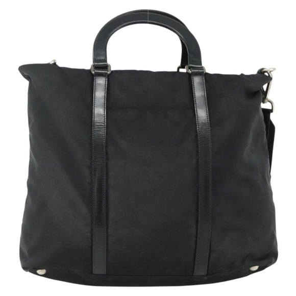 PRADA Hand Bag Nylon 2way Black Silver Auth 178940
