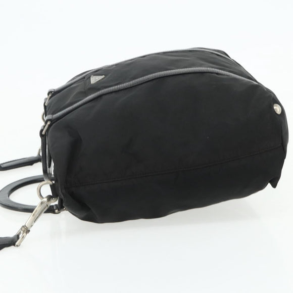 PRADA Hand Bag Nylon 2way Black Silver Auth 178940