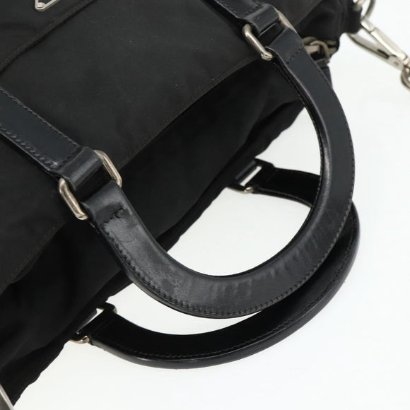 PRADA Hand Bag Nylon 2way Black Silver Auth 178940