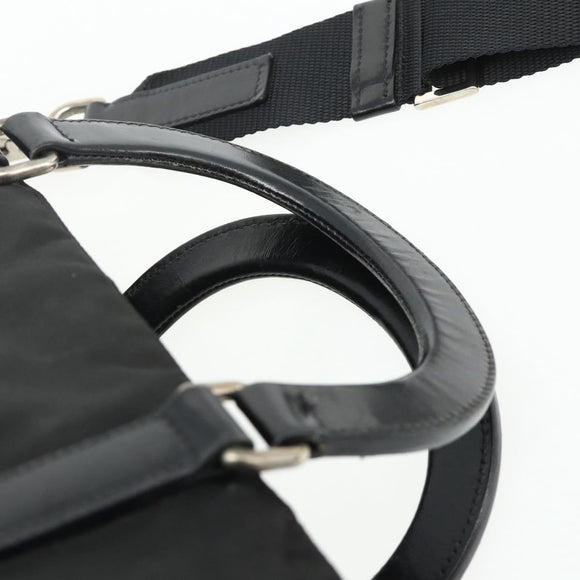 PRADA Hand Bag Nylon 2way Black Silver Auth 178940