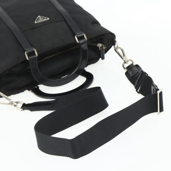 PRADA Hand Bag Nylon 2way Black Silver Auth 178940