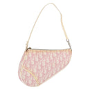 Christian Dior Trotter Canvas Saddle Pouch PVC Pink Silver Auth 178955-1