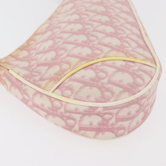 Christian Dior Trotter Canvas Saddle Pouch PVC Pink Silver Auth 178955