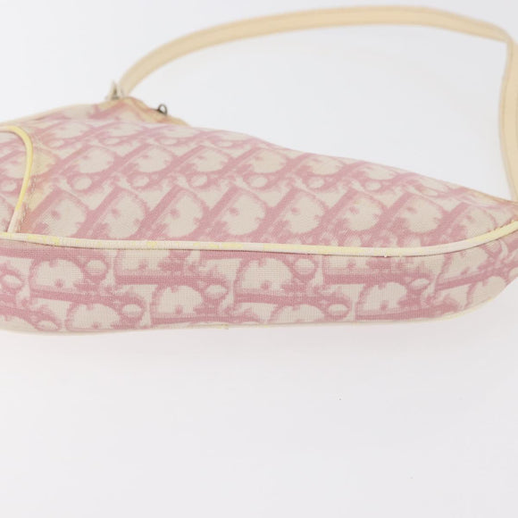 Christian Dior Trotter Canvas Saddle Pouch PVC Pink Silver Auth 178955