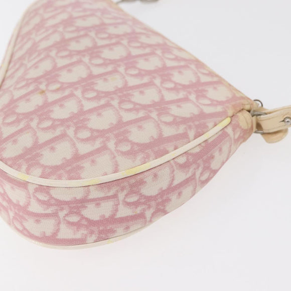 Christian Dior Trotter Canvas Saddle Pouch PVC Pink Silver Auth 178955