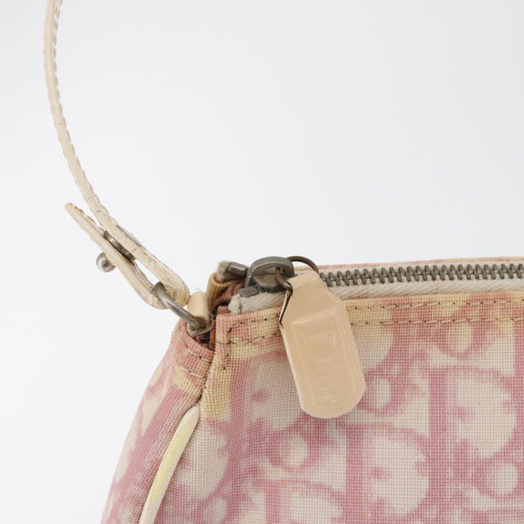 Christian Dior Trotter Canvas Saddle Pouch PVC Pink Silver Auth 178955