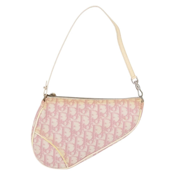 Christian Dior Trotter Canvas Saddle Pouch PVC Pink Silver Auth 178955