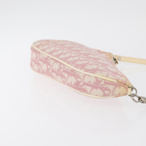 Christian Dior Trotter Canvas Saddle Pouch PVC Pink Silver Auth 178955