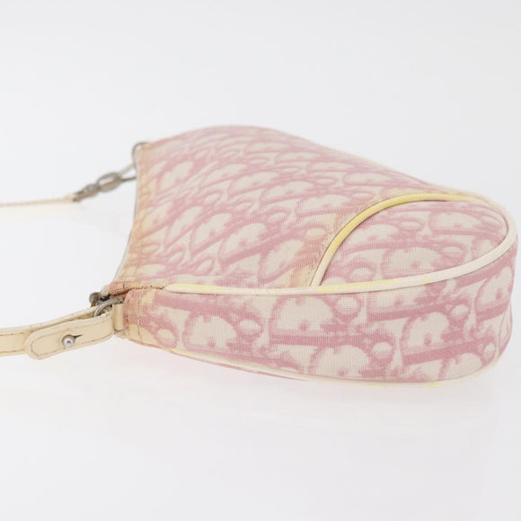 Christian Dior Trotter Canvas Saddle Pouch PVC Pink Silver Auth 178955