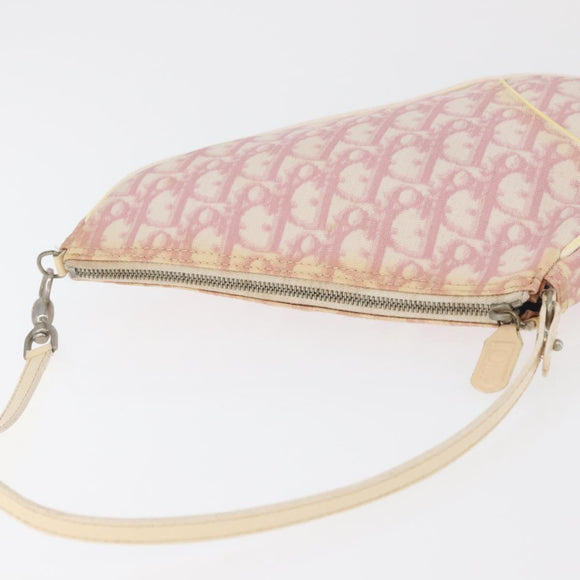 Christian Dior Trotter Canvas Saddle Pouch PVC Pink Silver Auth 178955