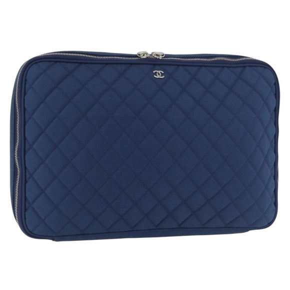 CHANEL Matelasse Christmas 2012 PC Case Nylon Blue Silver CC Auth 178958A