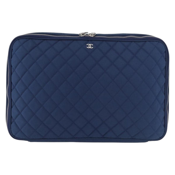 CHANEL Matelasse Christmas 2012 PC Case Nylon Blue Silver CC Auth 178958A