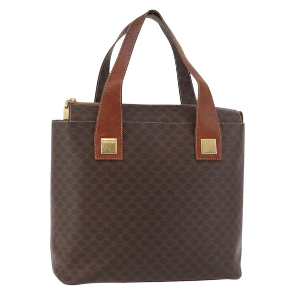 CELINE Macadam Canvas Hand Bag PVC Leather Brown Gold Auth 178960