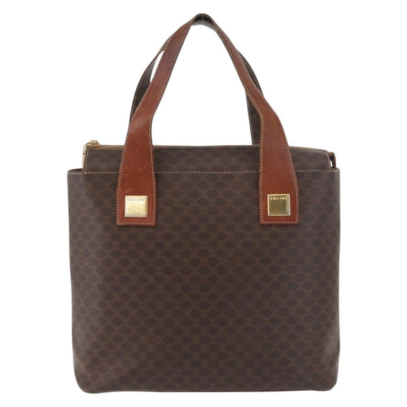 CELINE Macadam Canvas Hand Bag PVC Leather Brown Gold Auth 178960