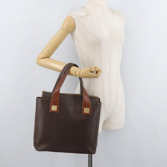 CELINE Macadam Canvas Hand Bag PVC Leather Brown Gold Auth 178960