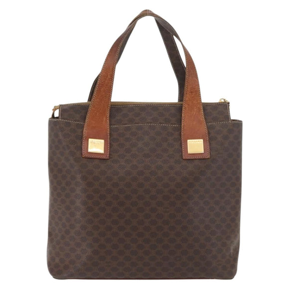 CELINE Macadam Canvas Hand Bag PVC Leather Brown Gold Auth 178960