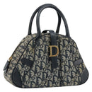 Christian Dior Trotter Canvas Double Saddle Boston Bag Navy Gold Auth 178964A-1