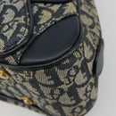 Christian Dior Trotter Canvas Double Saddle Boston Bag Navy Gold Auth 178964A-10