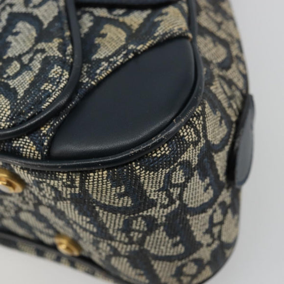 Christian Dior Trotter Canvas Double Saddle Boston Bag Navy Gold Auth 178964A
