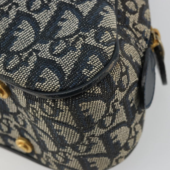 Christian Dior Trotter Canvas Double Saddle Boston Bag Navy Gold Auth 178964A