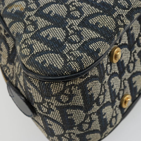 Christian Dior Trotter Canvas Double Saddle Boston Bag Navy Gold Auth 178964A