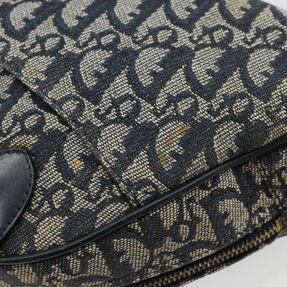 Christian Dior Trotter Canvas Double Saddle Boston Bag Navy Gold Auth 178964A