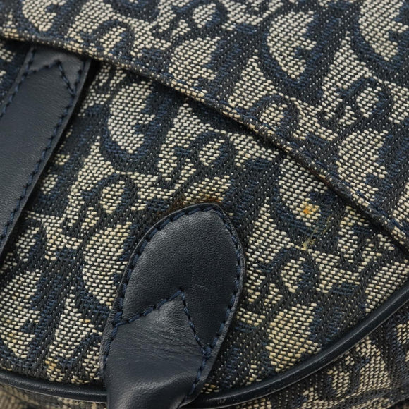 Christian Dior Trotter Canvas Double Saddle Boston Bag Navy Gold Auth 178964A