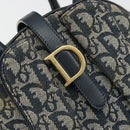 Christian Dior Trotter Canvas Double Saddle Boston Bag Navy Gold Auth 178964A-16