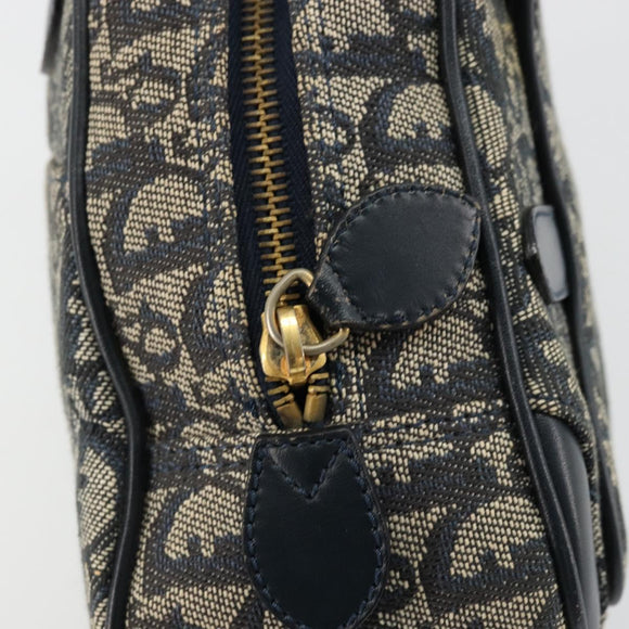 Christian Dior Trotter Canvas Double Saddle Boston Bag Navy Gold Auth 178964A