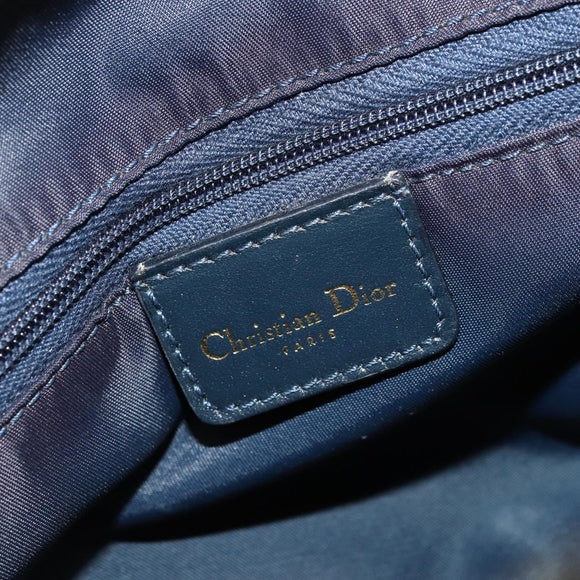 Christian Dior Trotter Canvas Double Saddle Boston Bag Navy Gold Auth 178964A