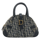 Christian Dior Trotter Canvas Double Saddle Boston Bag Navy Gold Auth 178964A-2
