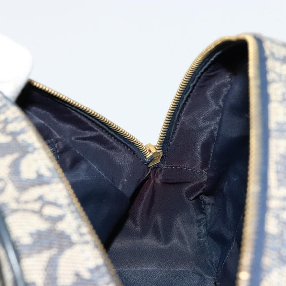 Christian Dior Trotter Canvas Double Saddle Boston Bag Navy Gold Auth 178964A