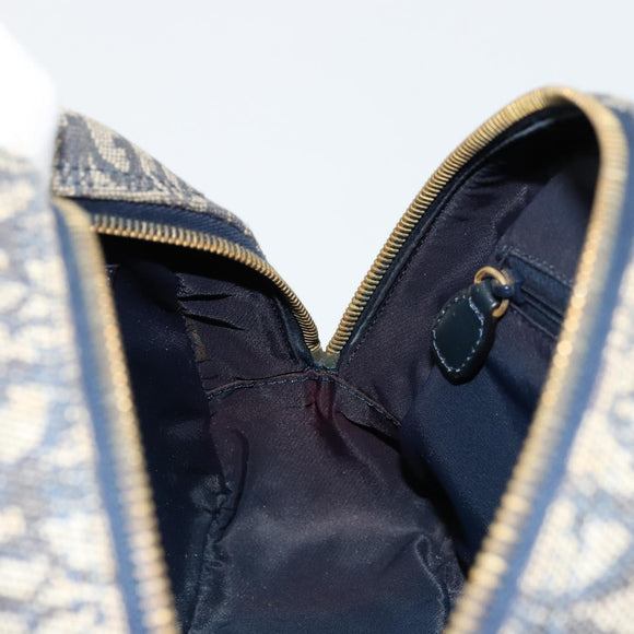 Christian Dior Trotter Canvas Double Saddle Boston Bag Navy Gold Auth 178964A
