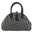 Christian Dior Trotter Canvas Double Saddle Boston Bag Navy Gold Auth 178964A-3