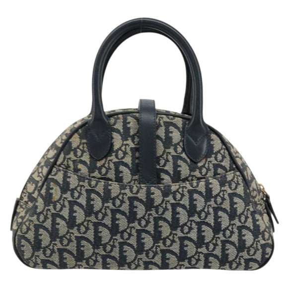 Christian Dior Trotter Canvas Double Saddle Boston Bag Navy Gold Auth 178964A